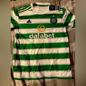 Adidas Mens Green and White Striped Soccer Jersey- new!